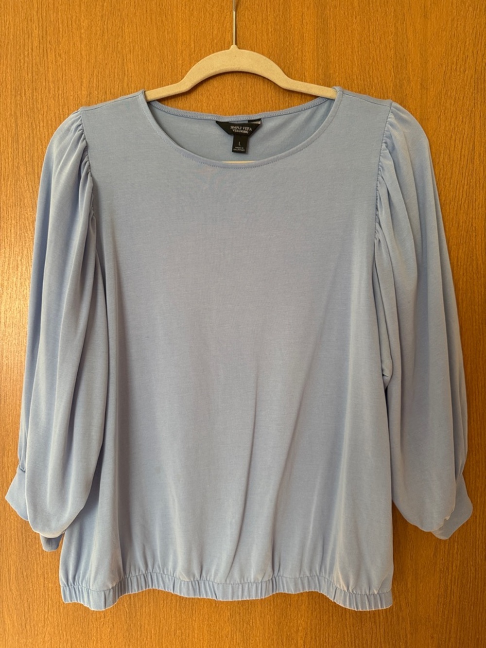 Simply Vera Vera Wang Light Blue Puff‑Sleeve Blouse – Size Large